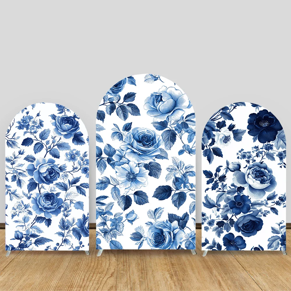

Blue Rose Flower 2-side Arch Backdrop Cover Kids Birthday Pregnant Bridal Shower Wedding Butterfly Decor Background Photo