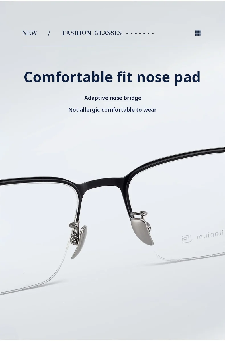 YIMARUILI Hochwertige Herren-Halbrahmen-Brille aus reinem Titan, ultraleicht, Business-Brille mit optischem Sehstärke, Rahmen 18231 – Detail 6