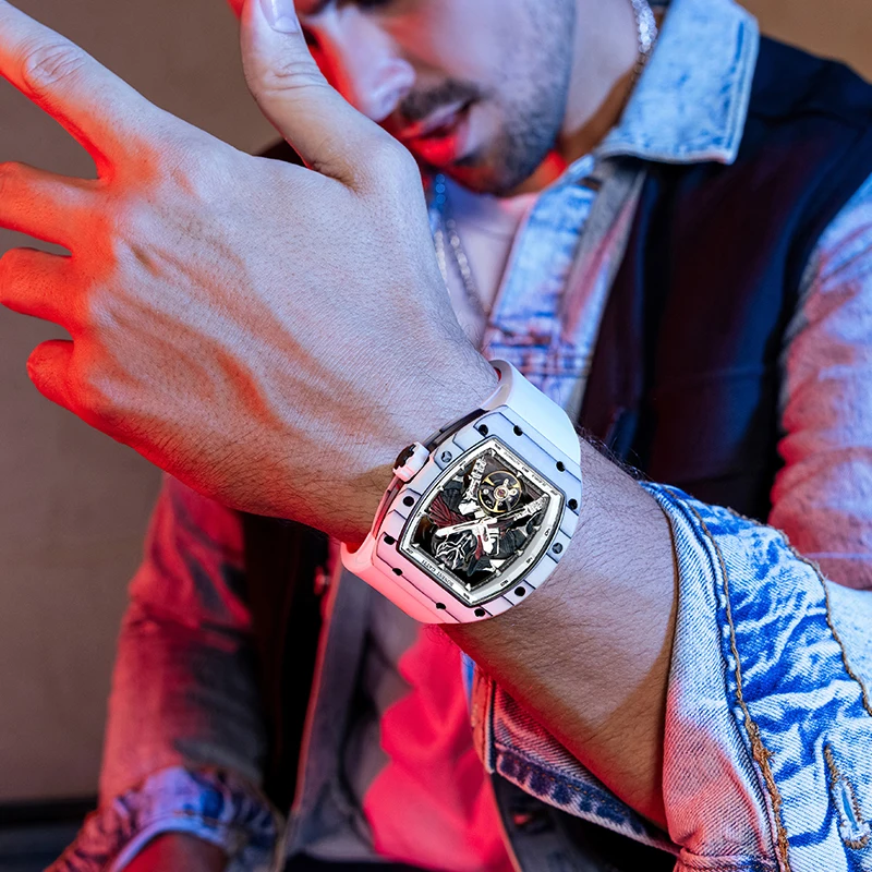 BONEST GATTI Automatyczny Zegarek Mechaniczny z Włókna Węglowego dla Mężczyzn Wodoodporny Szkielet Męskie Zegarki Top Marka Luksusowe Zegarki na Rękę 2025