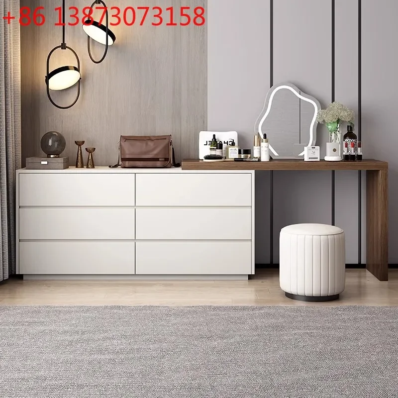 

Cream wind solid wood comb integrated simple master bedroom bedside telescopic storage cabinet