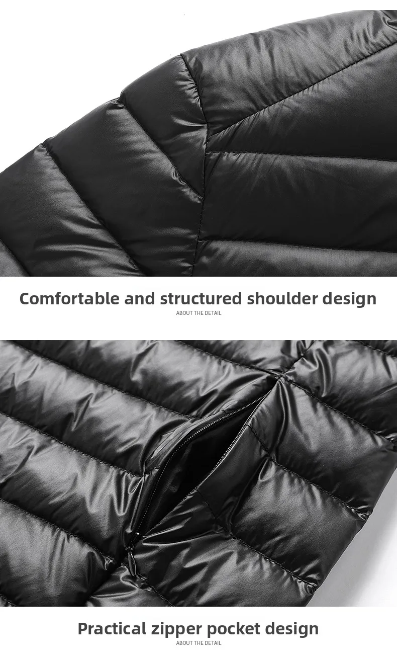 Popularna lekka i cienka kurtka puchowa męska z wysokim kołnierzem na jesień i zimę 2025, krótka, jednolita, plus size, ciepła kurtka.