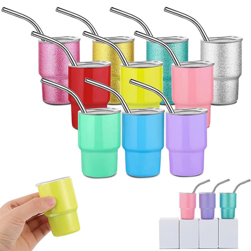 1 Piece 2oz Mini Tumbler Shot Glass with Straw and Lid Stainless Steel Cute Cups Double Wall Vacuum Insulated Shot Glasses Cups