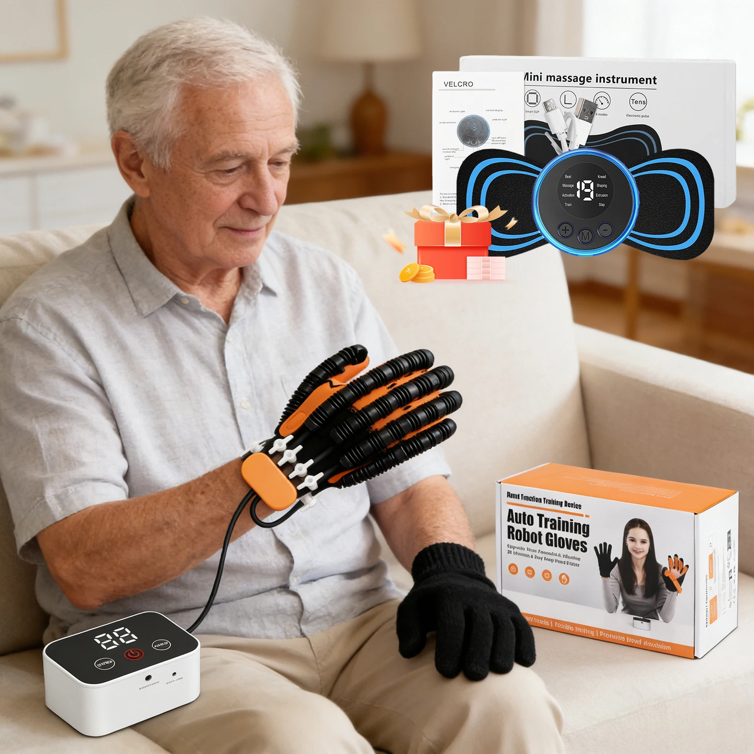 

Hand Rehabilitation Gloves Robot Device Stroke Hand Exerciser Hemiplegia Glove Stroke Recovery Equipment Finger Training Device