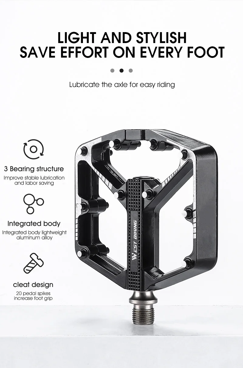 WEST BIKING 3-Lager Fahrradpedale aus Aluminiumlegierung für MTB, Mountainbike, Rennrad und BMX - Rutschfeste Flachpedale als Fahrradzubehör – Detail 6