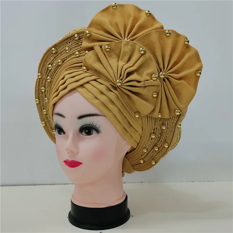 latest aso oke auto gele headtie Already Handmade African Cap Nigerian Wedding Gele Women Braid Turbans Ladies head Wraps 7L0981