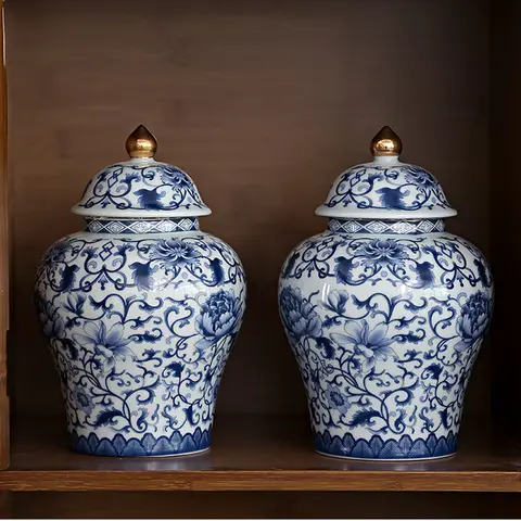 현대 에나멜 페인트 꽃 일반 항아리 세라믹 봉인 된 차 항아리 도금 한 예술 장식 항아리 공예 저장 병 홈 인테리어