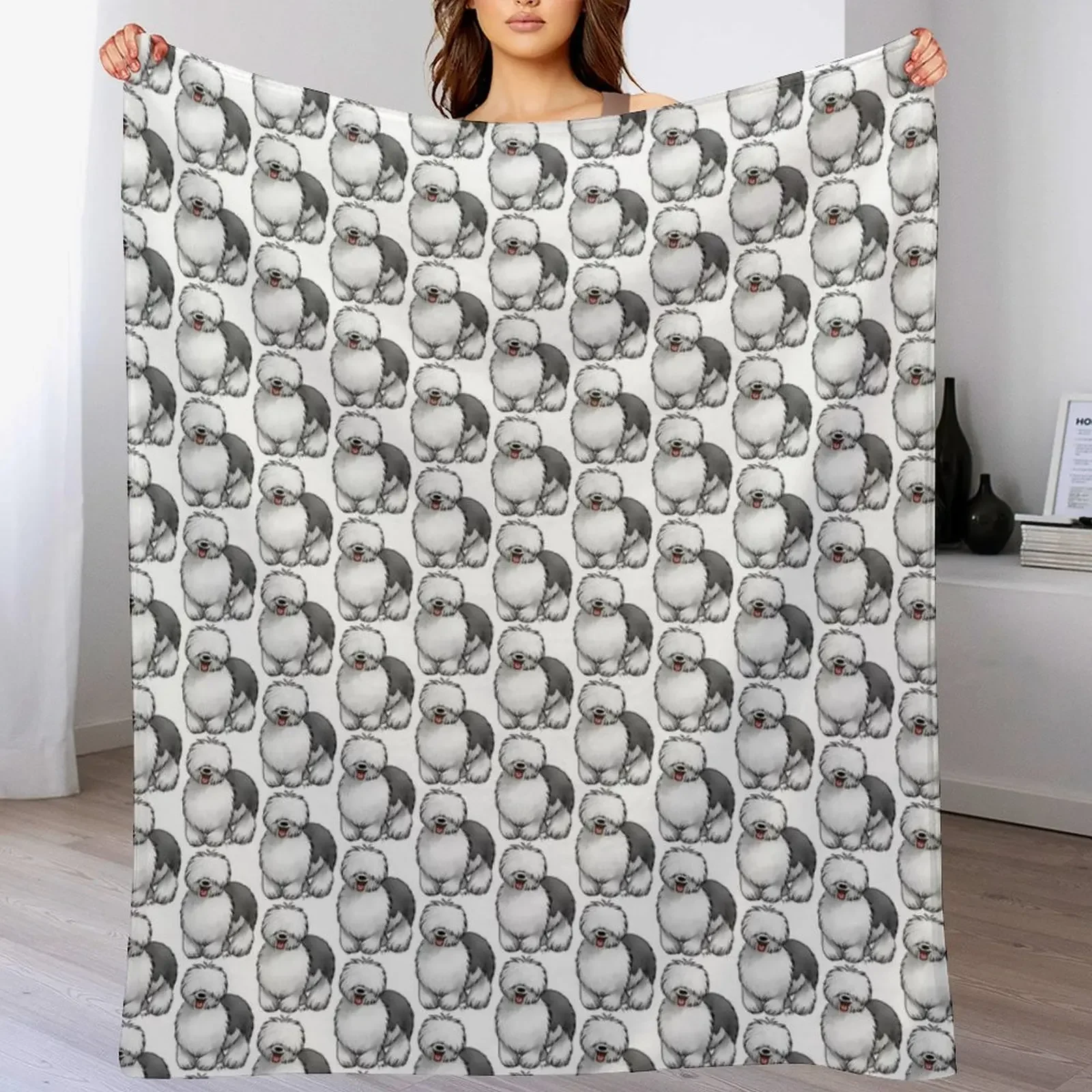 Old English Sheepdog Throw Blanket Travel Size Cozy Blanket for Plane Train