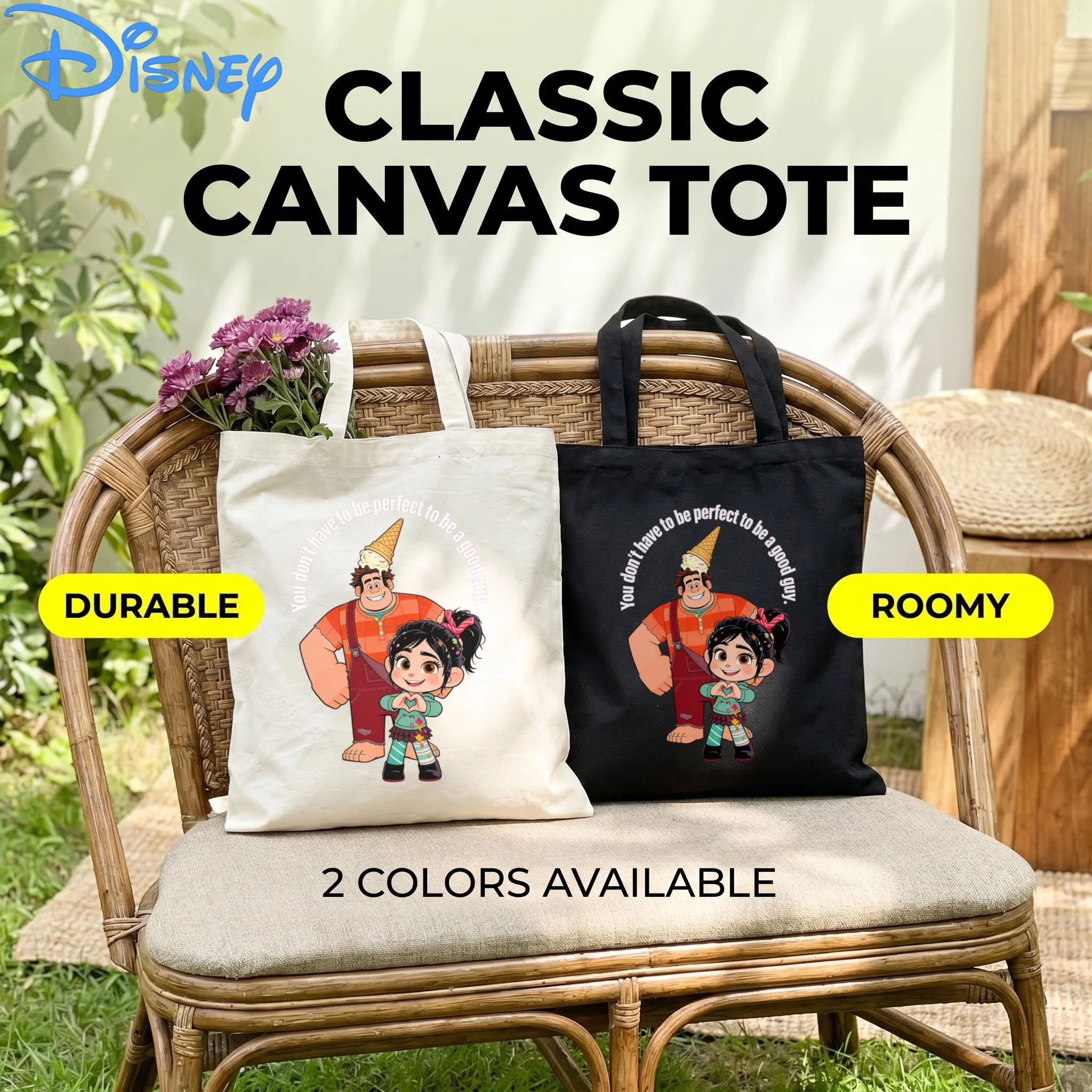 

1PC Disney Wreck It Ralph Vanellope Ice Cream Quote Canvas Tote Bag, Good Guy Slogan Print Eco Shoulder Bag