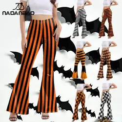 Nadanbao Elegance Leggings Women Lady Causal Fashion Flared Pants Halloween Pumpkin Holiday Party Stripe Print Printing Pants