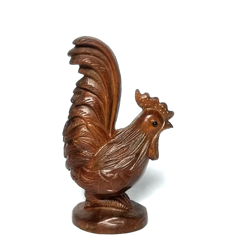 H 6.4CM Japanese Boxwood Hand carved Cock Chook Figure Statue Netsuke Collection