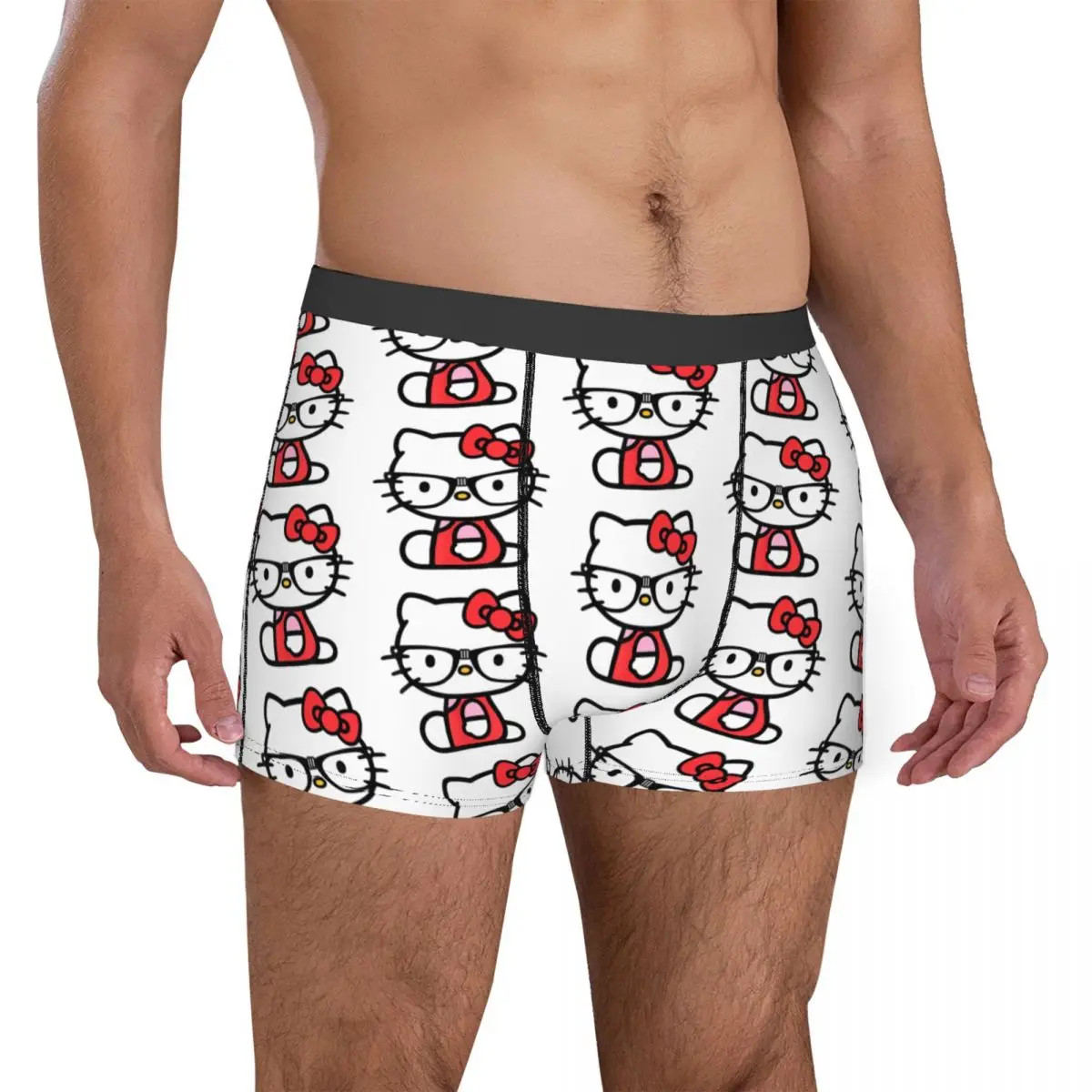 Sexy boxer hello kitty nerd óculos shorts calcinha masculina roupa interior respirável para masculino S-XXL