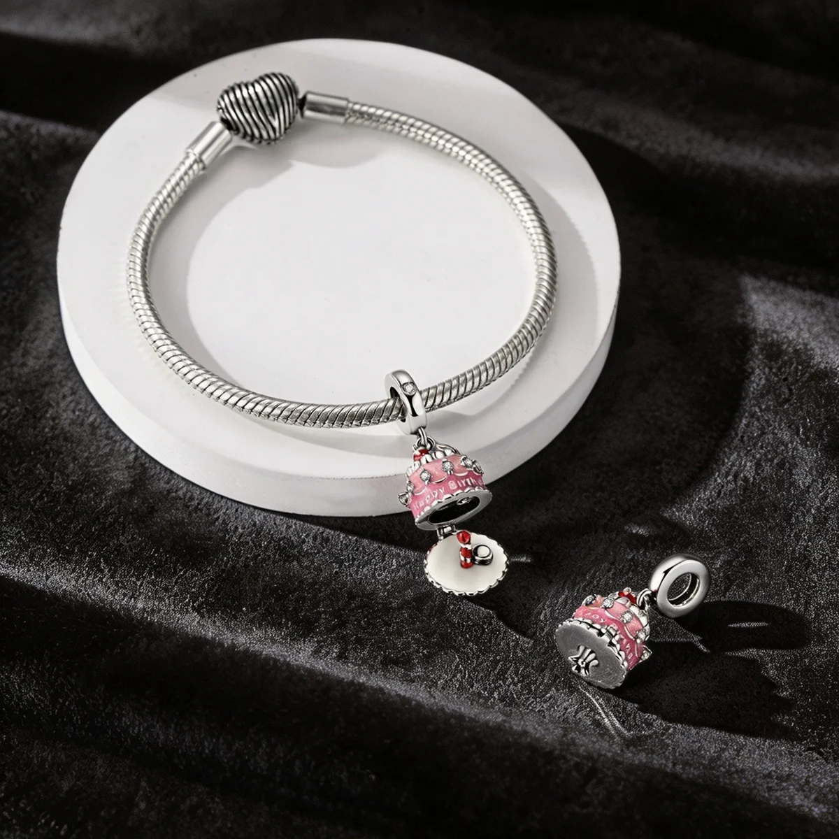 925 Sterling Silver Charm Birthday Cake Opens Dandelion Charm Mother Daughter Locket Pendant Bracelet Jewelry Women Mom Gift