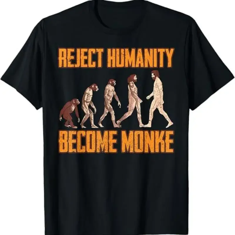 T-shirt humoristique avec motif de singe, Evolution Monke, Reject Humanity, taille S 3Xl
