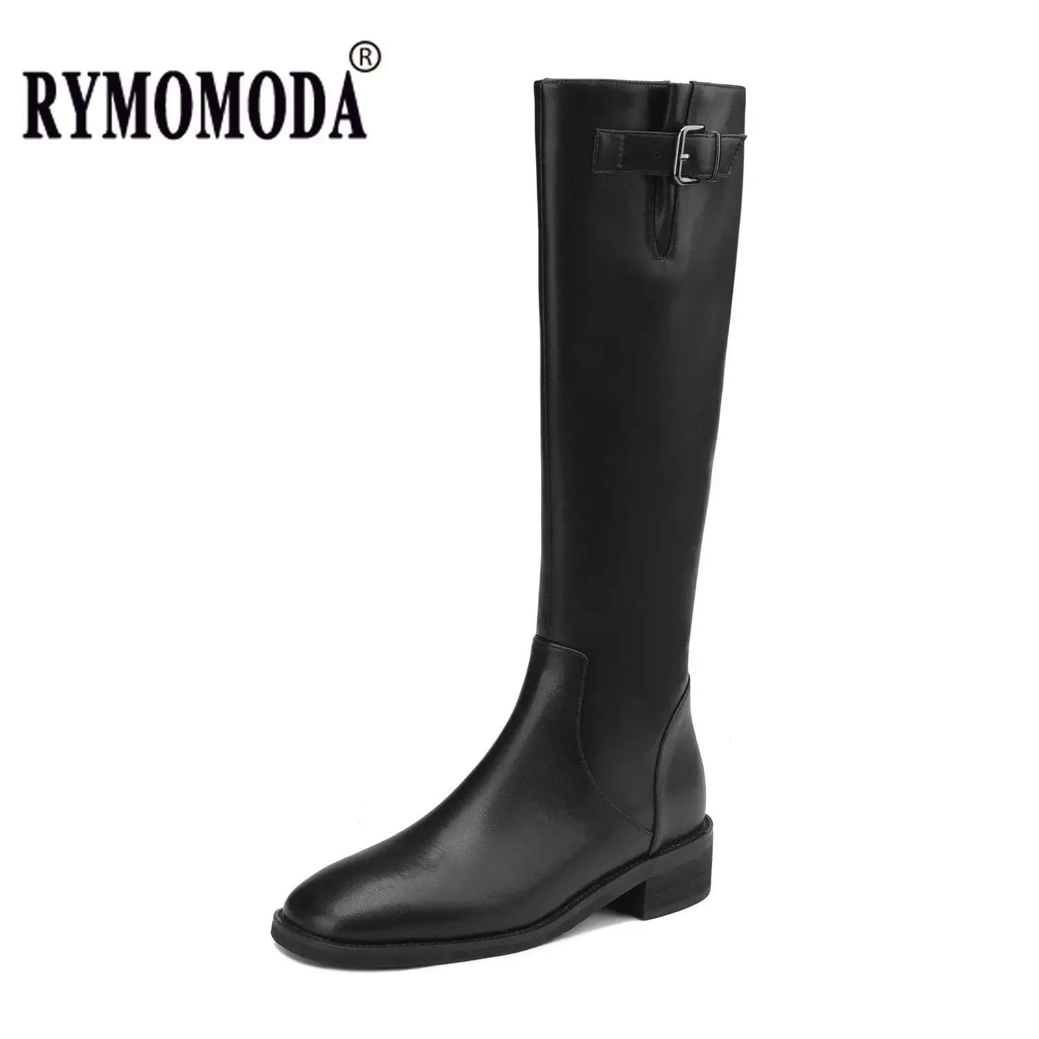 

Women Knee High Boots 2024 Luxury Split Cow Genuine Leather Brown Black ZIP Low Block Heel High Quality Long Boot Handmade Shoe