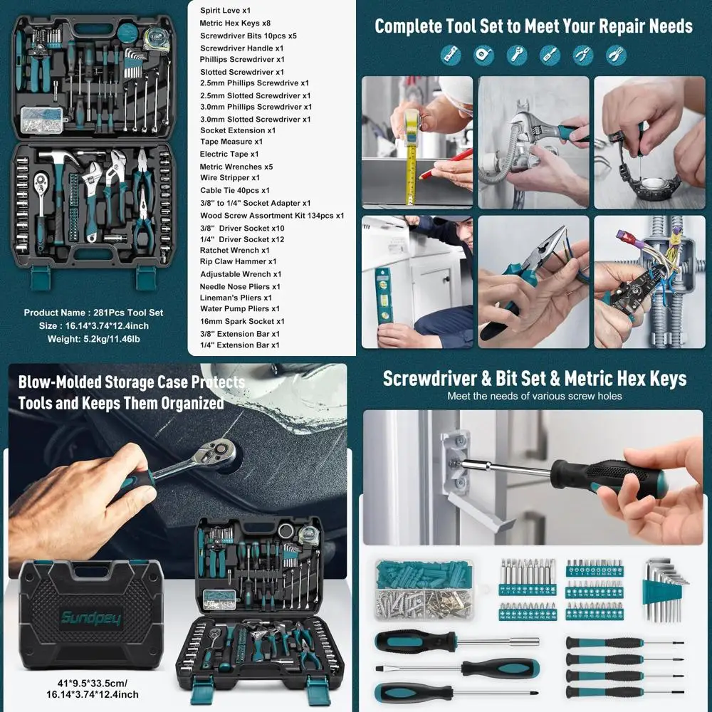 

Sundpey Home Tool Kit 281-PCs - Portable Complete Basic Repair General Hand Tool Sets for Men Women - Full Tool Set with Socket