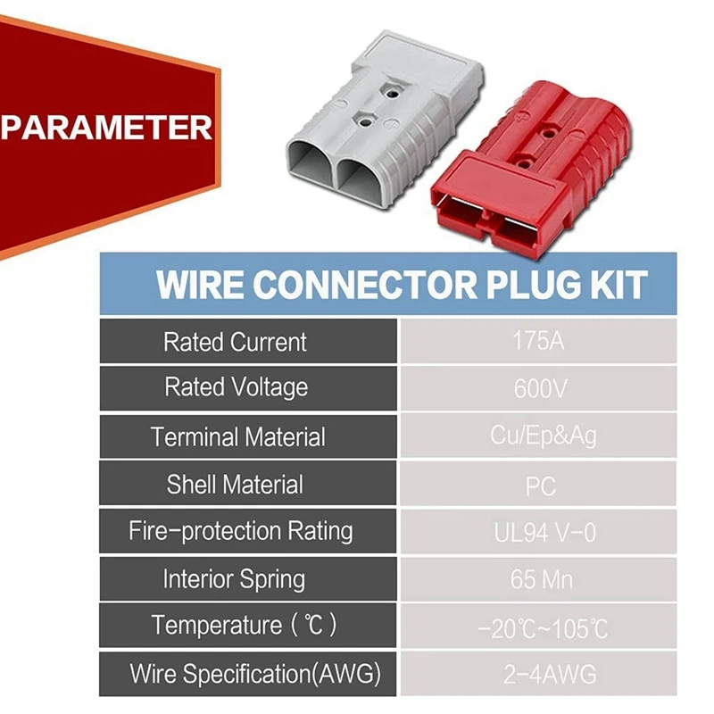 4Pcs 2-4 AWG175A Battery Power Connector 12-36V Cable Quick Connect Disconnect Kit For Anderson Connector For Winch Trailer