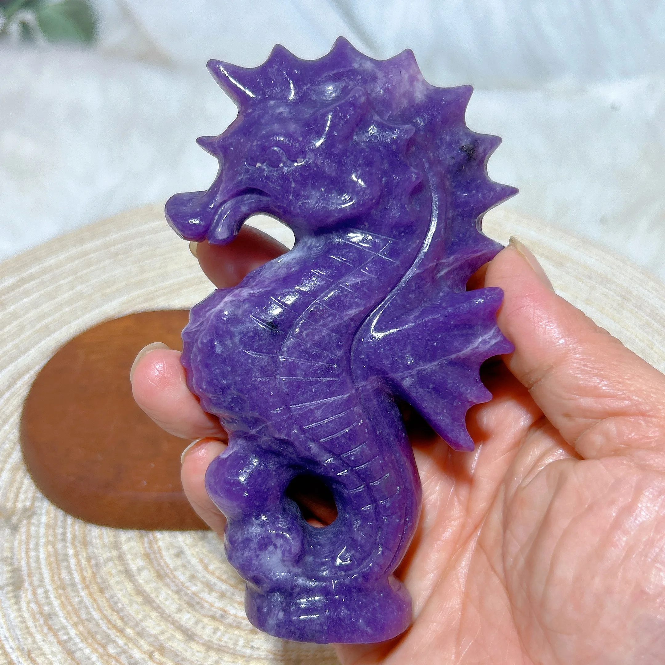 

Natural Crystal Lepidolite Sea Horse Big Carving Energy Reiki Ornament Healing High Quality Home Decorations Room Decor Gift