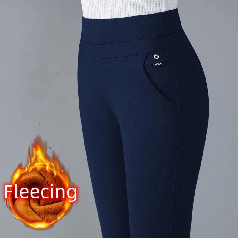 2024 Autumn Winter Plus Size Women Pants Clothing Fleecing Basic Office Lady Pencil Pants Skinny Thermal Thick Thin Slim Trouser