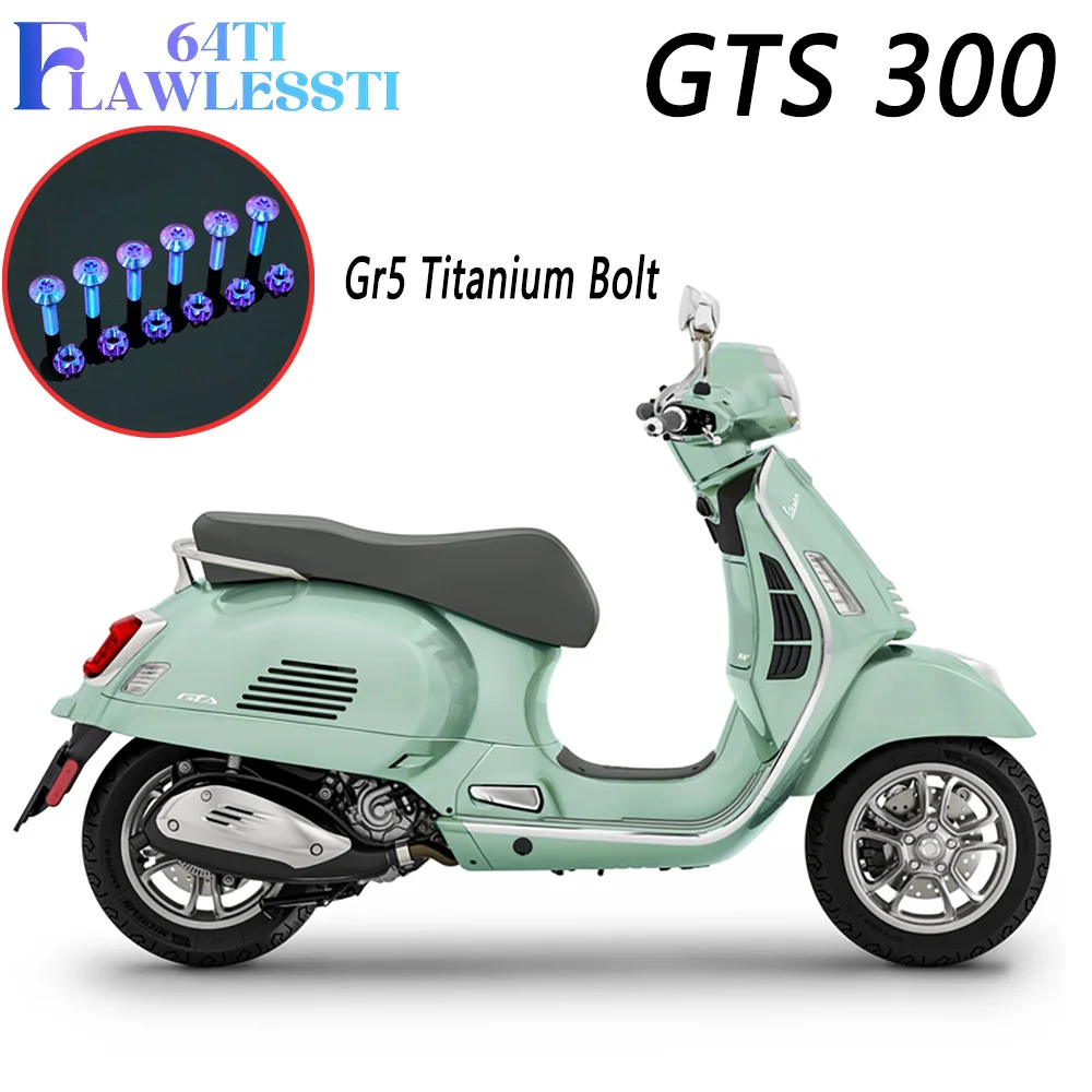 FLAWLESSTI Gr5 Titan-Schraube für linkes Kurbelgehäuse, Bremssattel, ABS-Scheibe, Radnabe, Stoßdämpfer, Batterieabdeckung, Rohrschraube für Vespa GTS 300