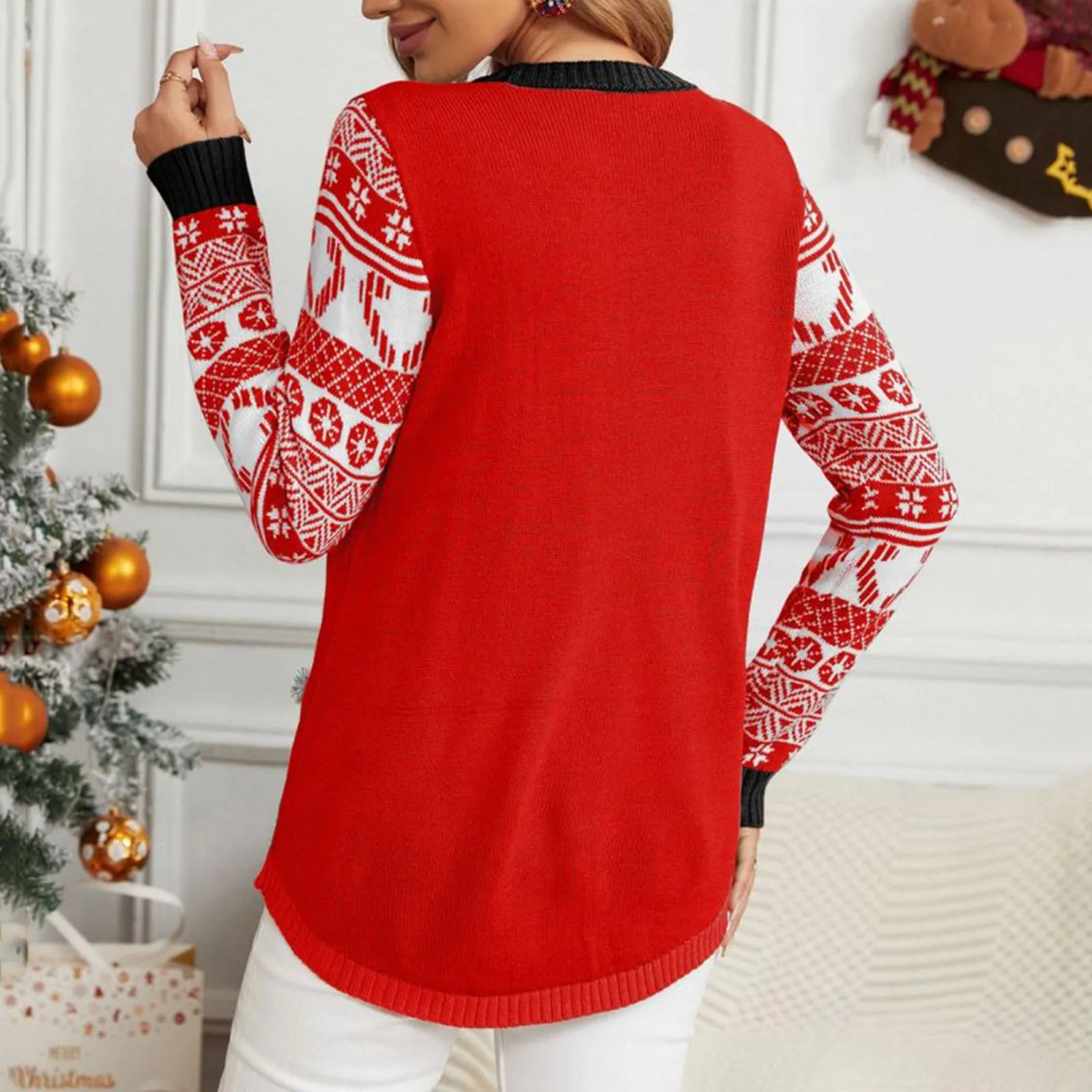 Maglione donna natale 2024 brutto maglione nuovo cartone animato gatto stampa o-collo autunno inverno spessa maglieria allentata top Pullover di