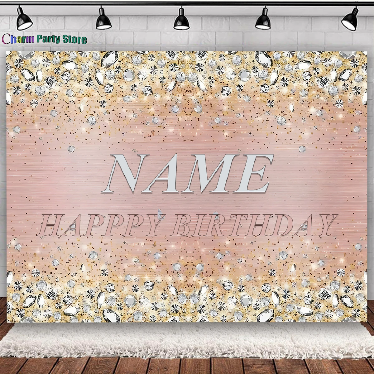 Charm Custom Name Photo Gold Silver Glitter Birthday Party Banner Background Baby Shower DIY adult Birthday Photography Backdrop