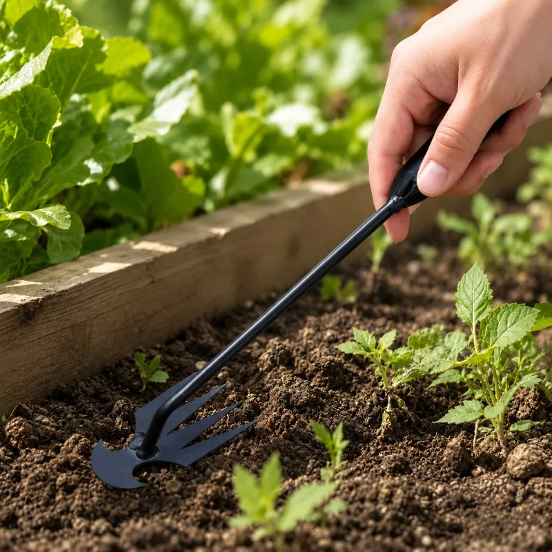 2 in 1 Garden Rake Manual Seed Grass Rooting Tool Puller Shovel 4 Teeth Weeding Removal Hand Gardening Loose Soil Tool Weeder - view 2