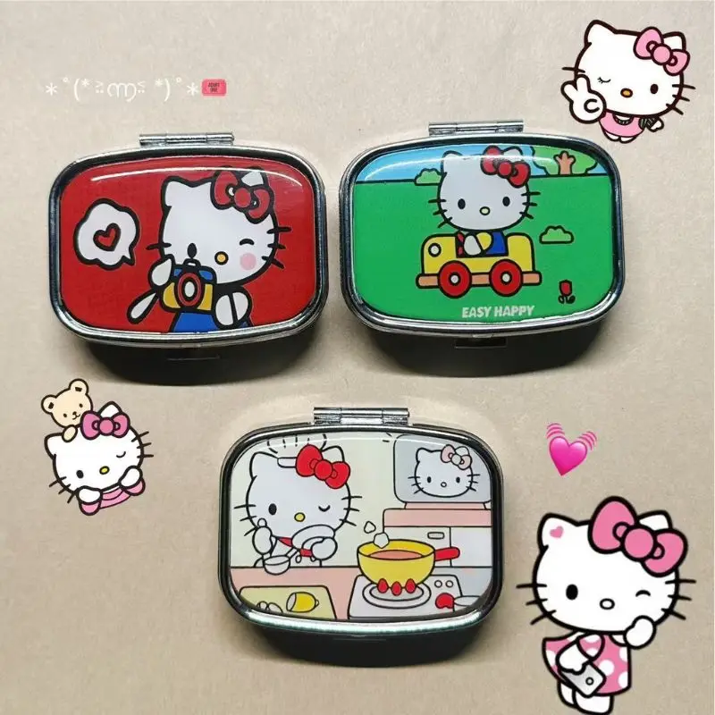 Anime Sanrio Hello Kitty Metal Storage Box Pill Organizer Compartmentalized Cute Cartoon Mini Jewelry Box Candy Container Kawaii