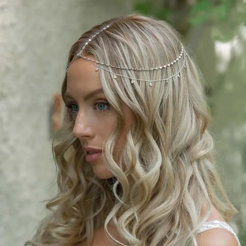 موضة كريستال رئيس سلسلة الزفاف إكسسوارات الشعر للنساء أنيقة خوذة بلينغ الزفاف الجبين سلسلة هدايا مجوهرات هندية