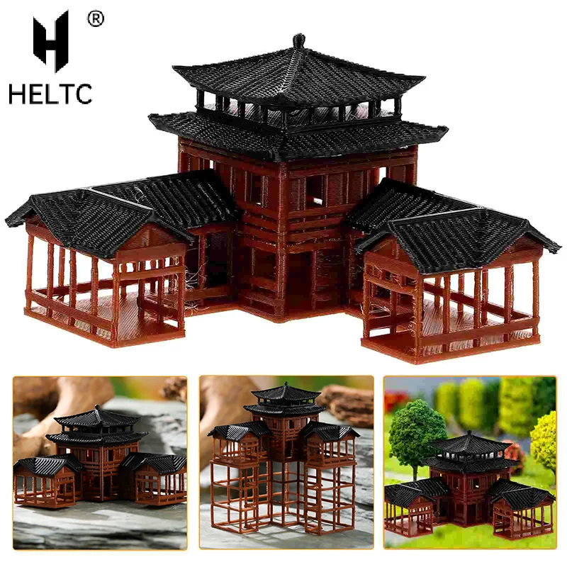Estátua de Pousada Chinesa, Modelo de Edifício Antigo, Decorações de Pavilhão Japonês em Miniatura, Ornamentos de Jardim Zen, Aquário e Bonsai em Miniatura
