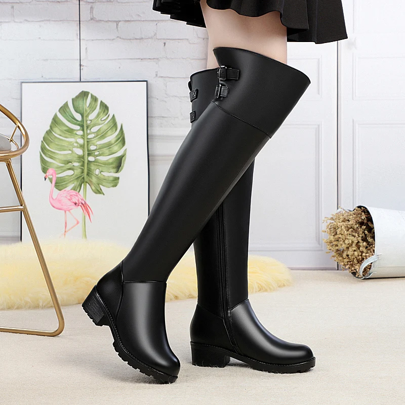 AIYUQI Women Thigh High Boots 2024 New Genuine Leather New Winter Women Over-the-knee Boots Wool Warm Large Size Women Boot