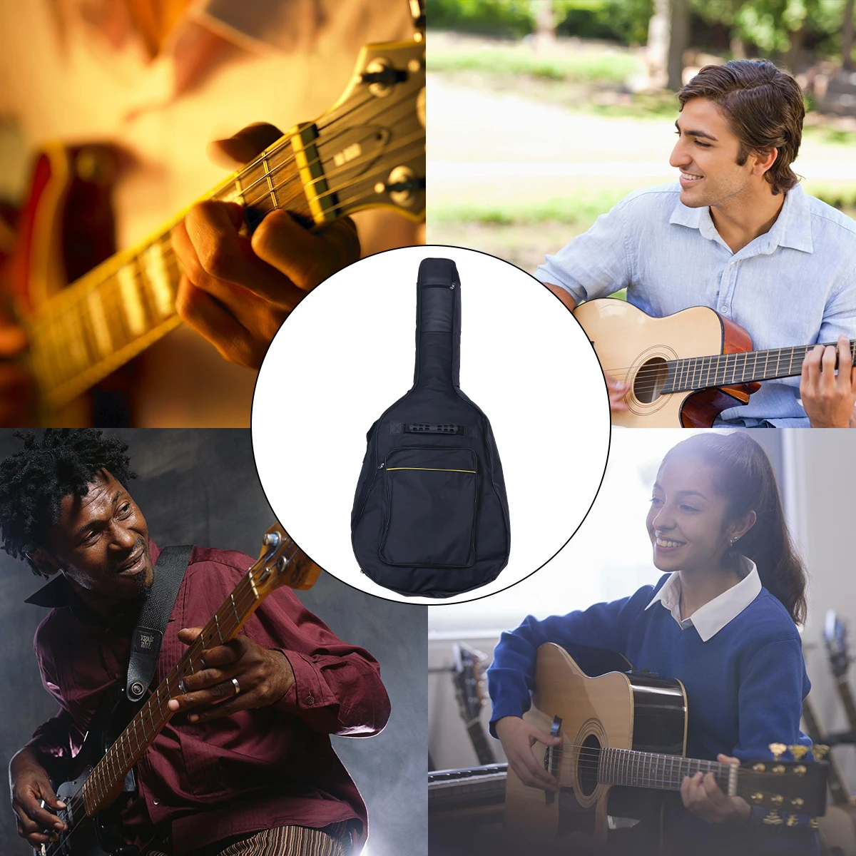 

40 /41 Waterproof Guitar Bag Double Strap Case Straps Oxford Cloth Electric Cover Acoustic Black