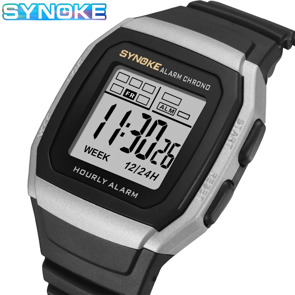 SYNOKE Digital Watch Men Sports Electronic Watch Waterproof Night Glow Large Screen Square Student Watch Outdoor Running Camping