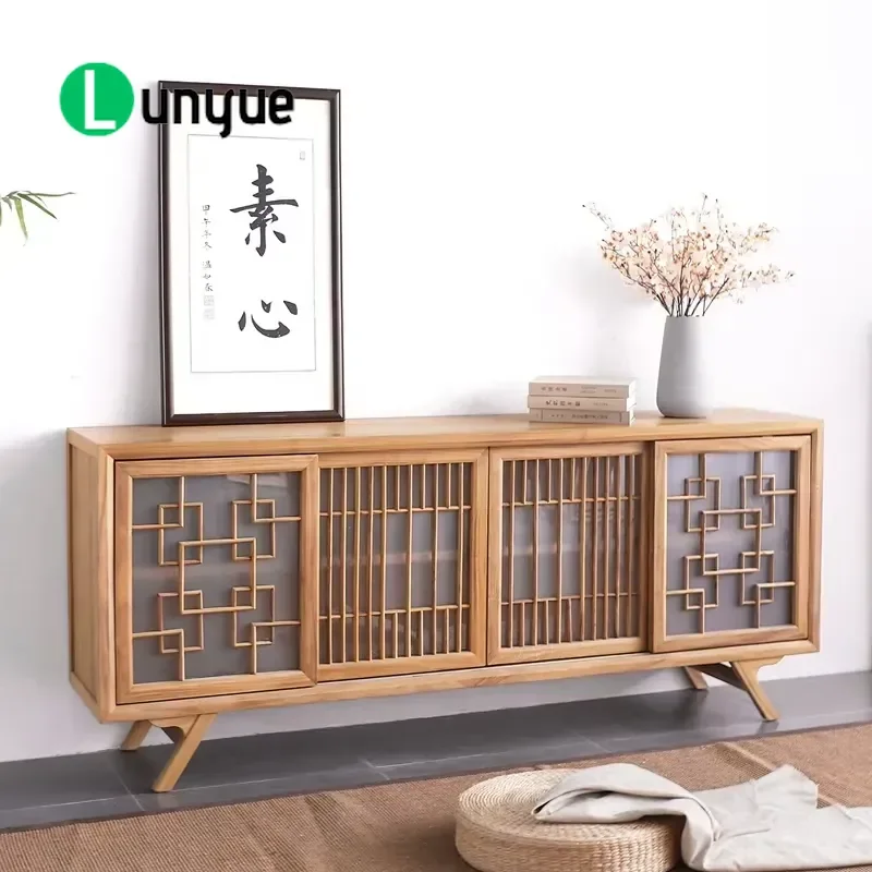 New Chinese Style Multi-functional Floor to Ceiling Cabinet Solid Wood Sliding Door Edge TV Stand for 45-49 Inch TVs Living