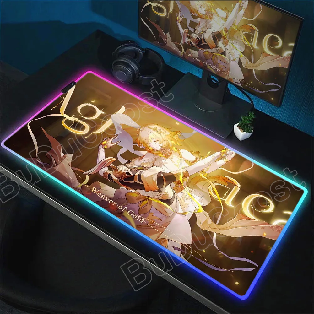 Novo anime phainon cerydra gamer rgb mousepad honkai estrela ferroviário mouse pad portátil gaming mouse tapete escritório xxl antiderrapante teclado