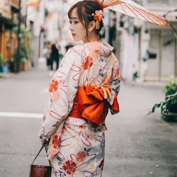 Woman Elegant Yukata Japan Traditional Kimono Dress Floral Print Haori Japan Uniform Vintage Stage Show Performing Costume