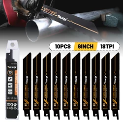 TOLESA 10PCS Bi-Metal Sawzall Blades Metal Cutting 150mm/225mm 18TPI Reciprocating Saw Blades with Cobalt for Metal Fine Cutting