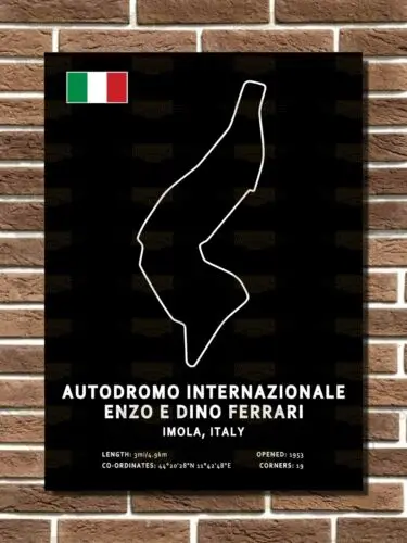 Imola Circuit Layout Metallschild, Garagenschild, Wandplakette, Man Cave Bar-Schild, Aluminium-Blechschild