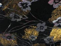 High Quality Real Silk Gold Velvet Fashion Black Bottom Yellow Flower Hollow out Etched-out Fabric Cheongsam Qipao Dress Cloth