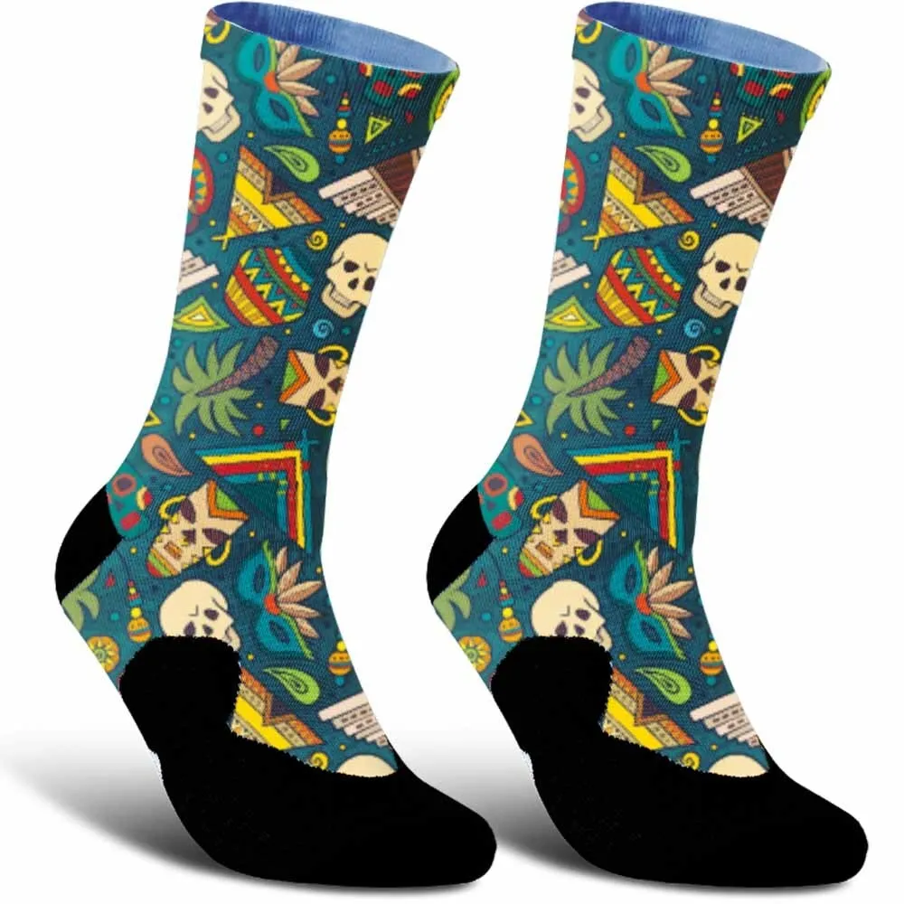 2025 New Tribal Celebration Skeleton Pattern Sports Cycling Socks, Fashionable Trend,unisex,Sweat Absorbing,Durable,Bicycle Gift