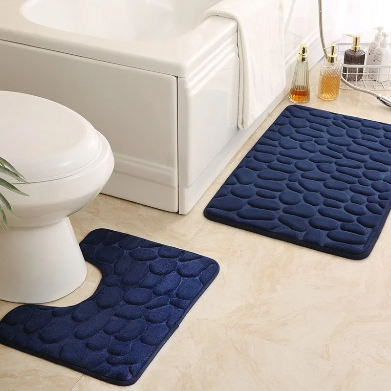 Simple Embossed Goose Egg Stone Pattern Toilet Gray Two-piece Set with Water Absorbing and Anti Slip Carpet Floor Mat