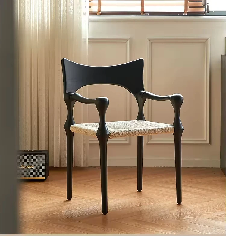 um-Modern Nordic Wooden Dining Chair with Ash Wood Frame Handcrafted Ergonomic Design Featuring Backrest and Straw Seat-