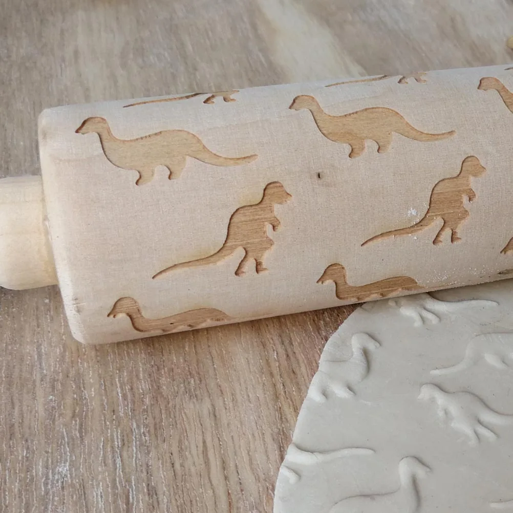 

Dinosaur Pattern Rolling Pin Premium Wood Material Sturdy Creative Design Perfect Gift Home Baking Tool