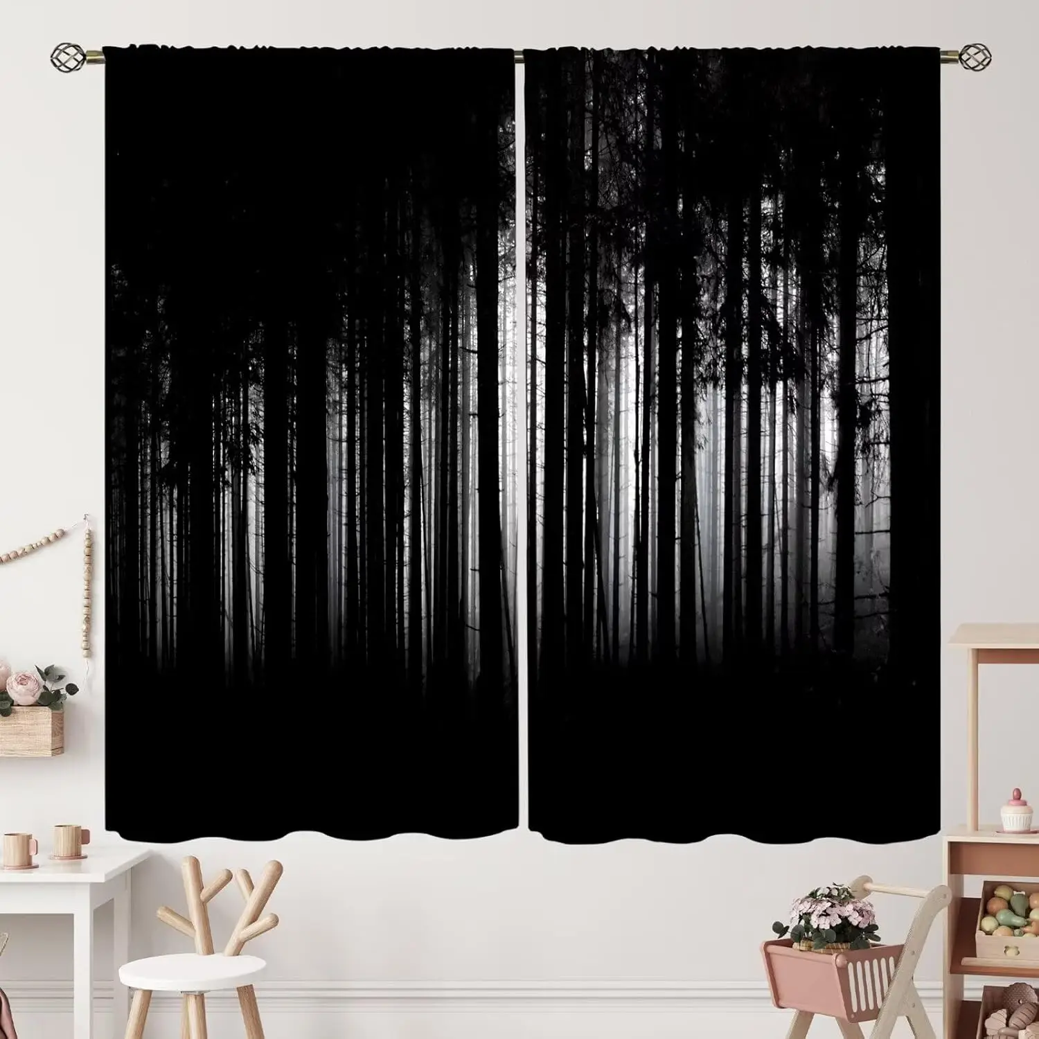 Gothic Style Landscape Curtains Horror Dark Forest Halloween Grunge Background Blackout Rod Pocket Curtains for Bedroom Living