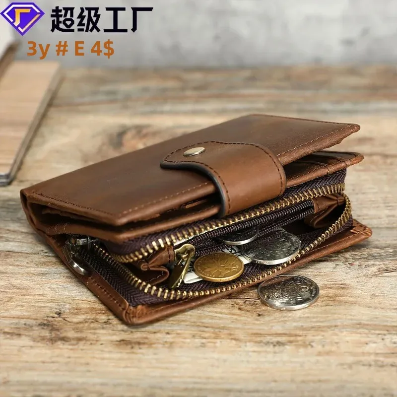 

Мужской кошелек из натуральной кожи с RFID-защитой, многофункциональный, стильный, из воловьей и конской кожи, для трансграничной торговли