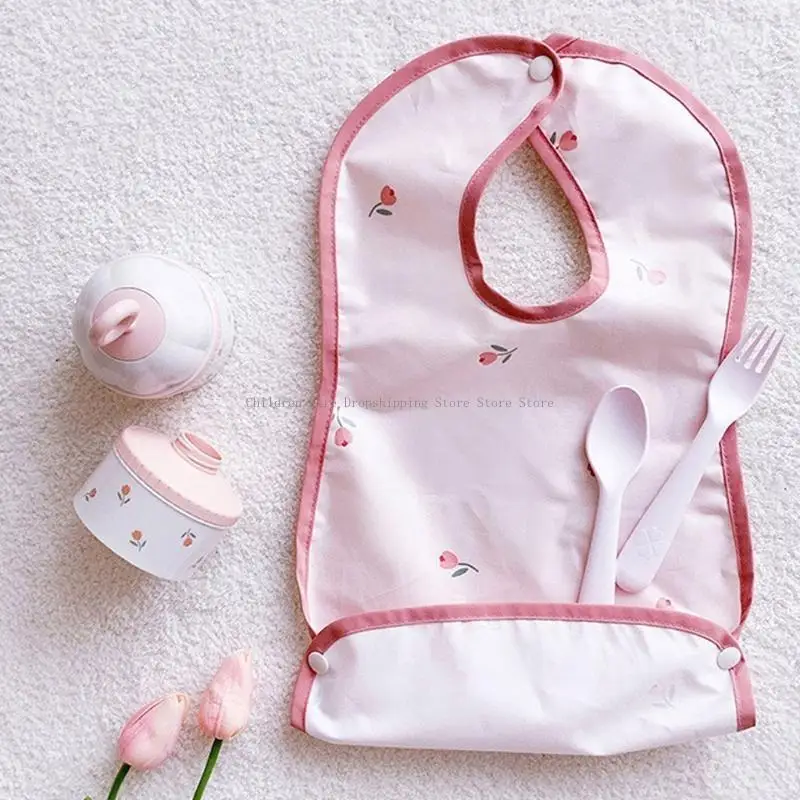 Baby-Fütterungs-Sabber-Lätzchen, Cartoon-Druck, Druckknopf, Speicheltuch, wasserdichtes Spucktuch mit Tasche für die Dusche von