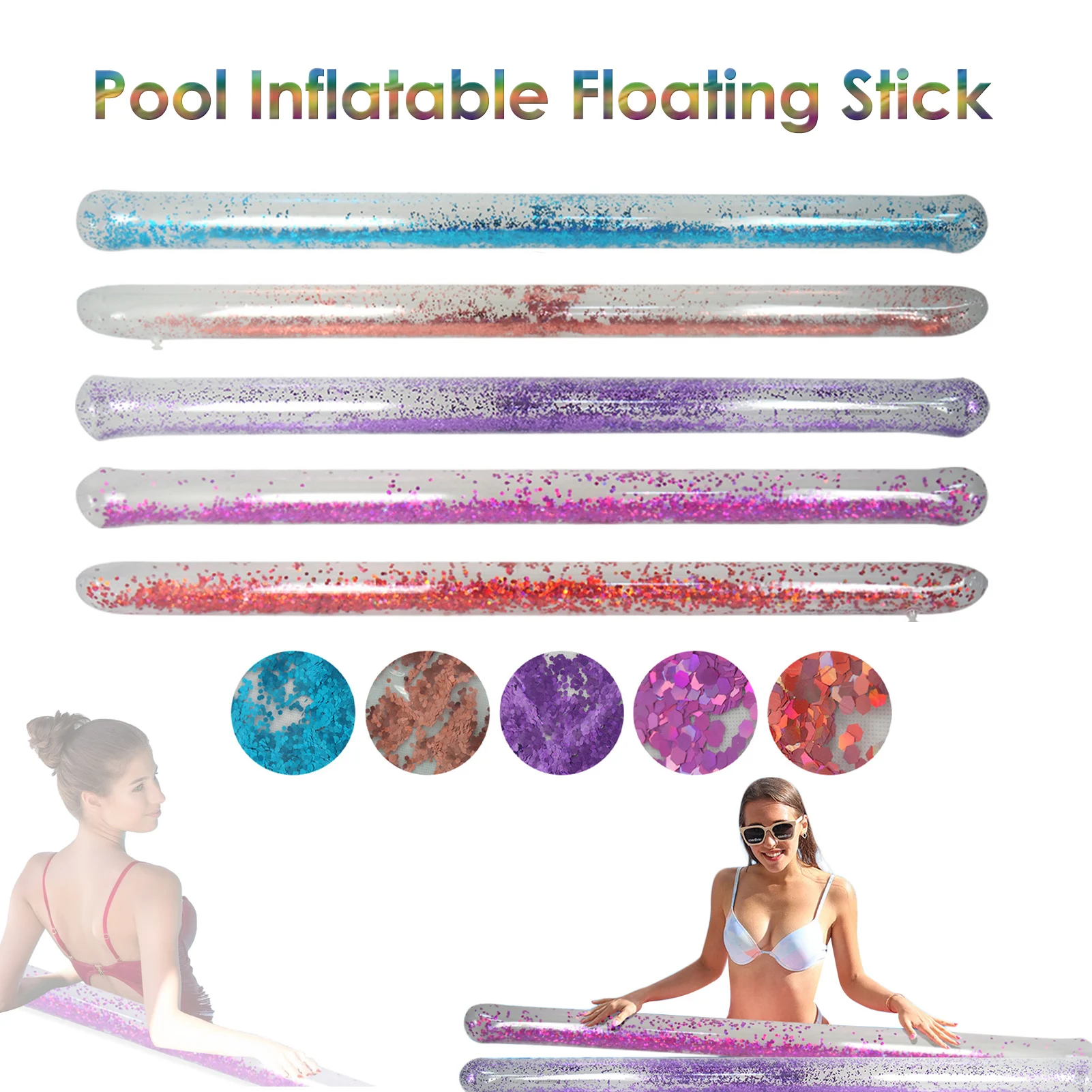 Inflatable Swim Float Pool Noodle With Coloured Glitter Water Floating Noodle Floaties Inflatable Pool Floats For Kids And Adult