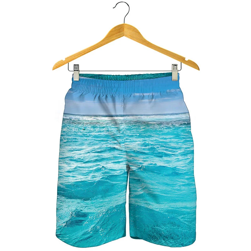 Fashion Blue Ocean 3D Printed Beach Shorts Men Sea Water Pattern Swimming Trunks Summer Vacation Oversized Surf Board Shorts