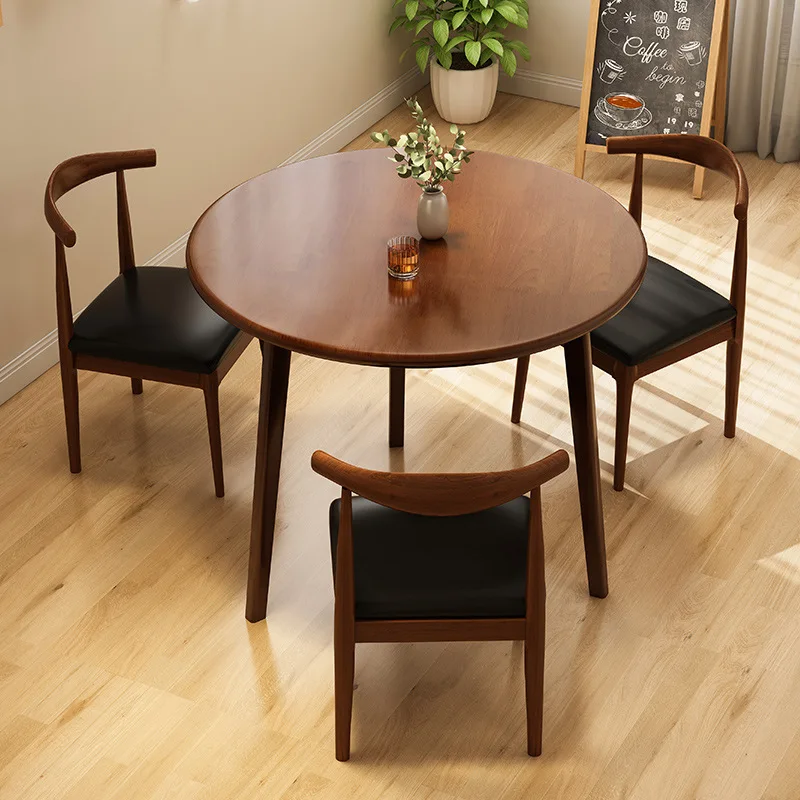 Solid wood household small round table modern simple round dining table balcony negotiation dining table and chair combination