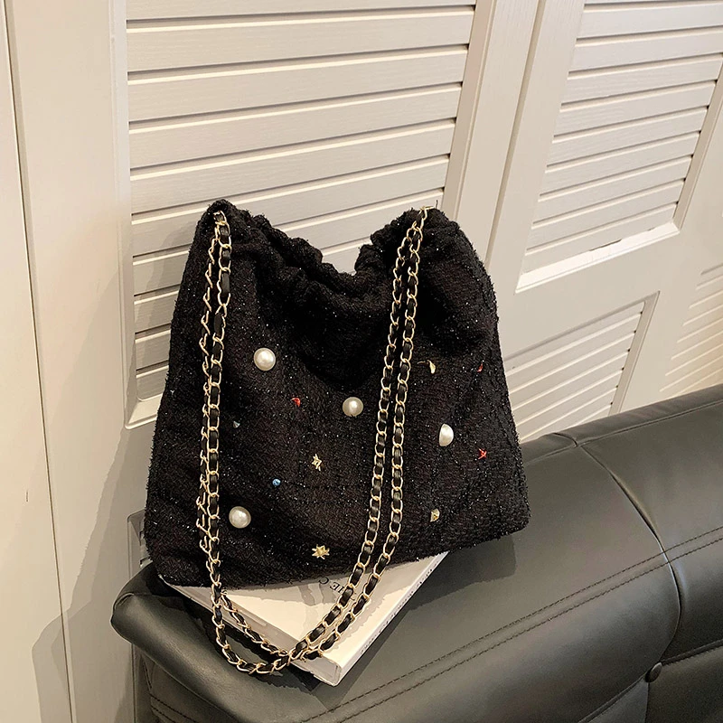 Appliques Pearl Star Solid High Capacity Special Material Shoulder Bag Casual Tote High Quality 2024 Hot Sale Bags for Women