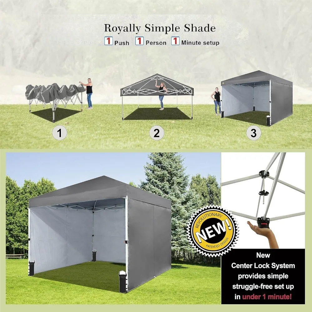 10X10 Comercial Instant Canopy Pop Up Tent with Center Lock (10x10 with 4 Sidewalls, Grey),Comercial Instant Canopy